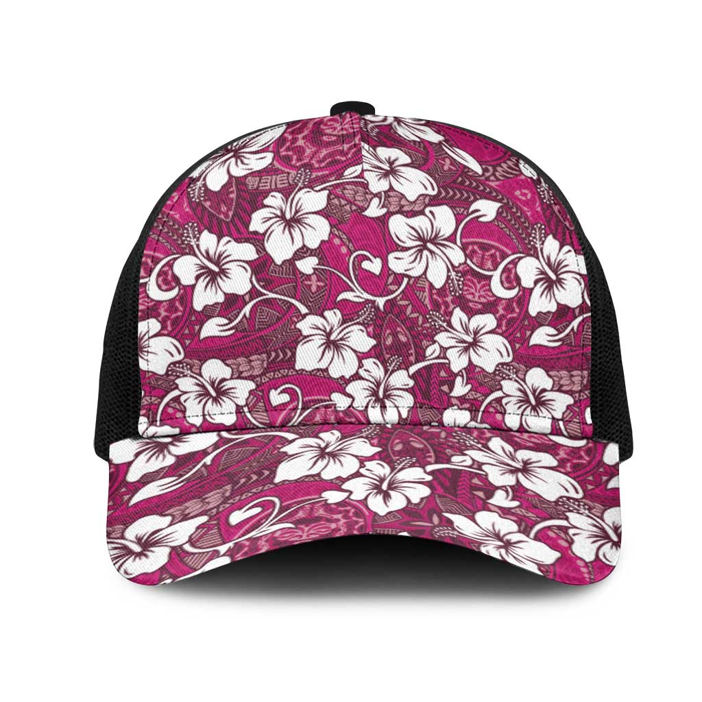 Piqi Bula Fiji Mesh Trucker Cap Fijian Tapa Seamless Hibiscus LT14 One Size Black Pink - Polynesian Pride