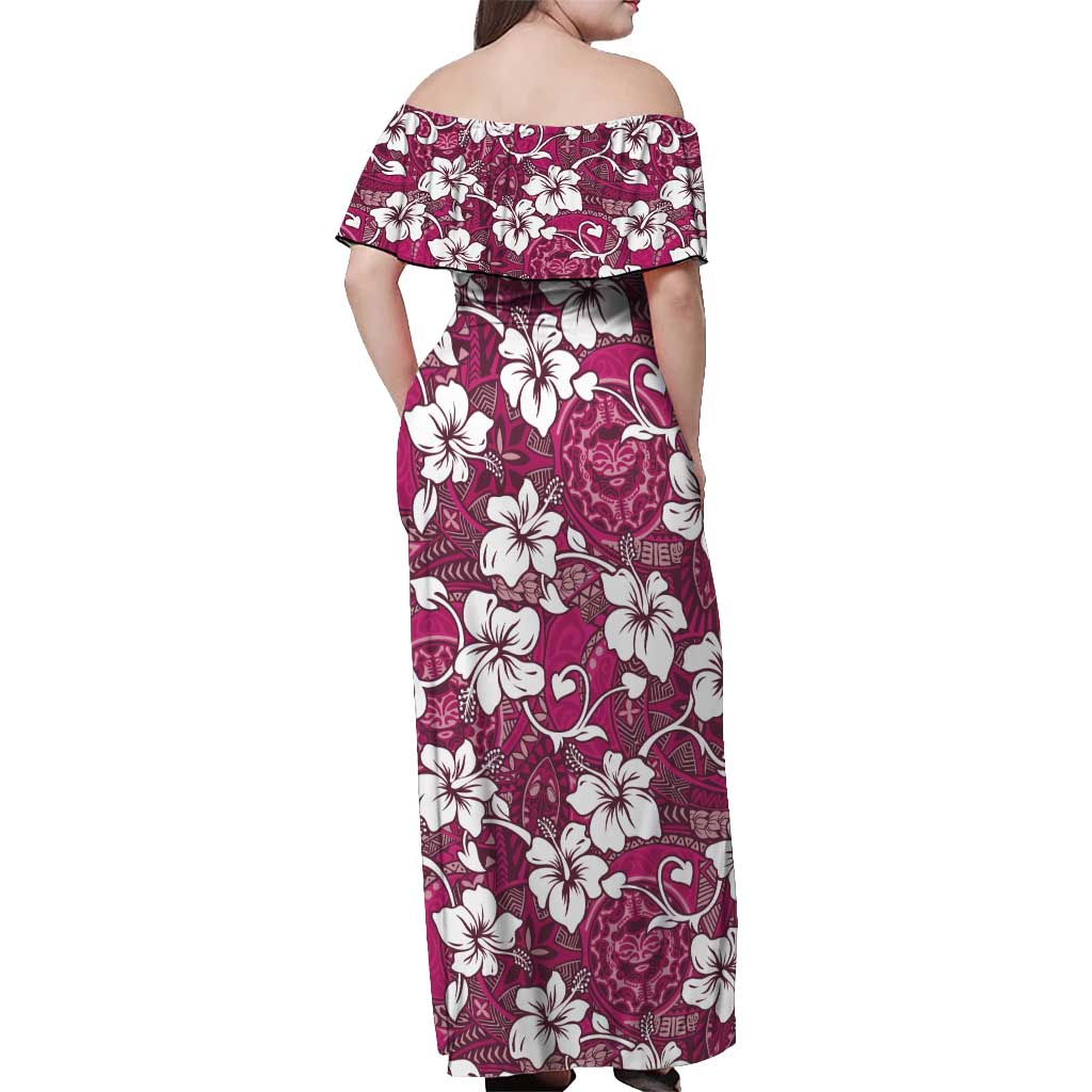 Piqi Bula Fiji Off Shoulder Maxi Dress Fijian Tapa Seamless Hibiscus - Polynesian Pride
