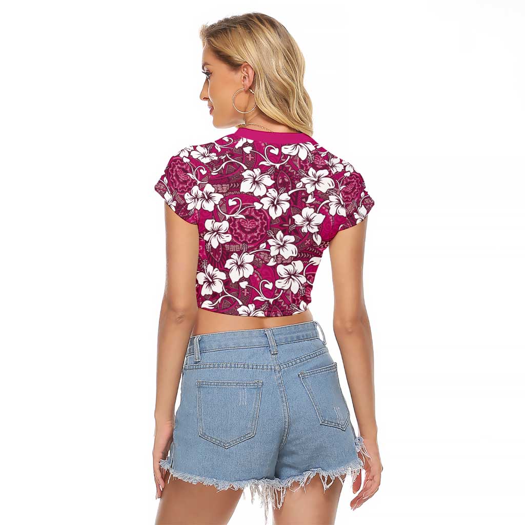 Piqi Bula Fiji Raglan Cropped T Shirt Fijian Tapa Seamless Hibiscus - Polynesian Pride