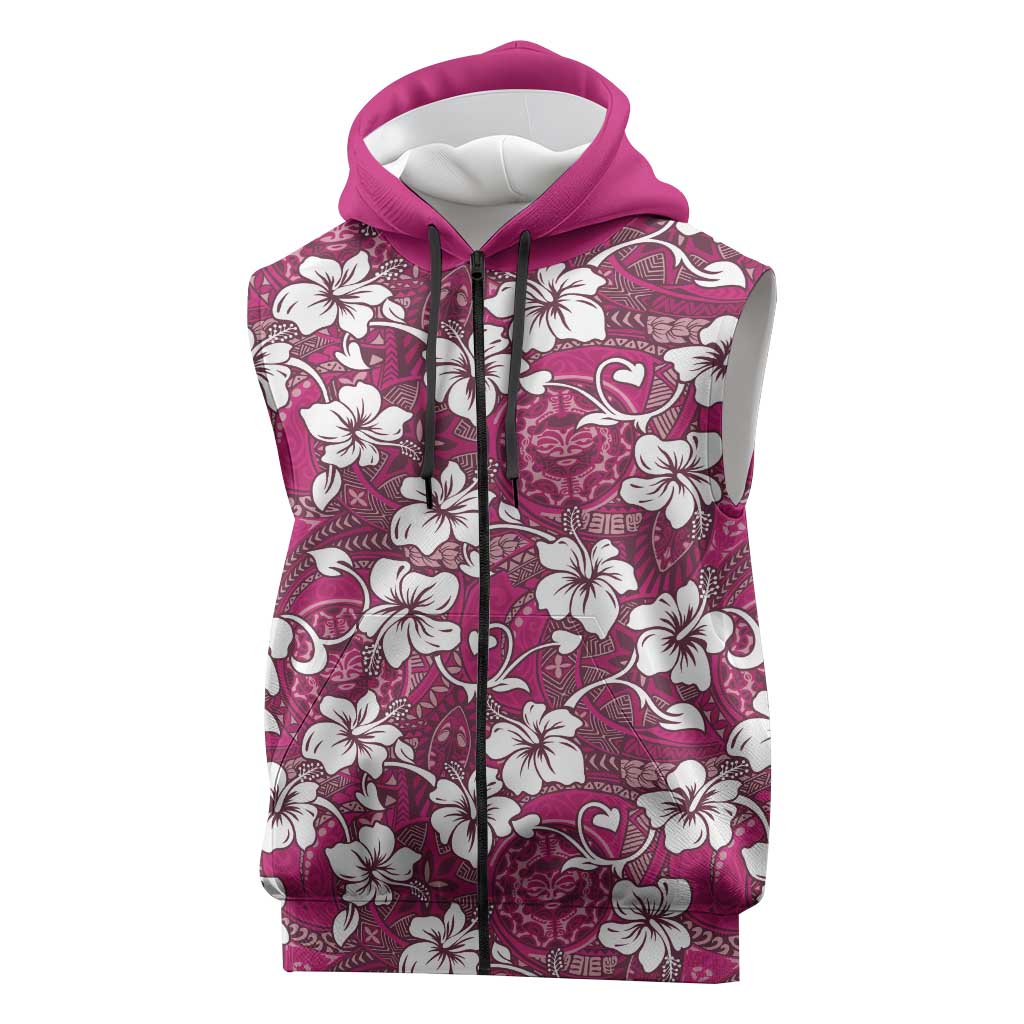 Piqi Bula Fiji Sleeveless Zip Hoodie Fijian Tapa Seamless Hibiscus - Polynesian Pride