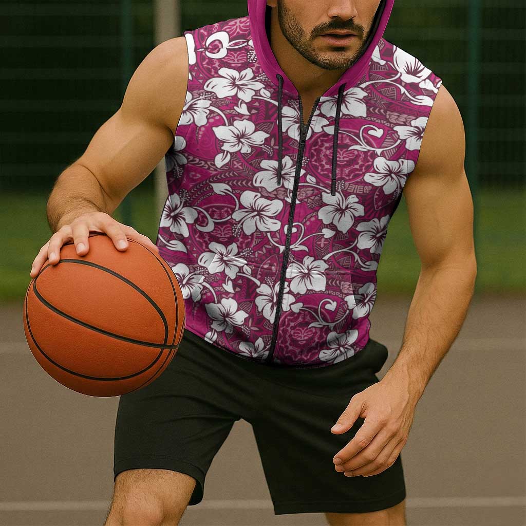 Piqi Bula Fiji Sleeveless Zip Hoodie Fijian Tapa Seamless Hibiscus - Polynesian Pride