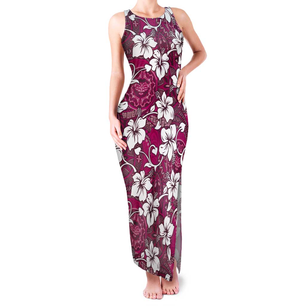 Piqi Bula Fiji Tank Maxi Dress Fijian Tapa Seamless Hibiscus - Polynesian Pride