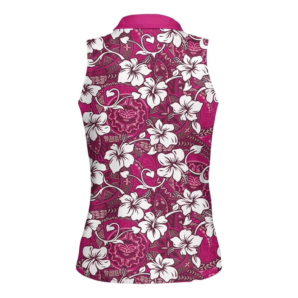 Piqi Bula Fiji Women Sleeveless Polo Shirt Fijian Tapa Seamless Hibiscus LT14 - Polynesian Pride