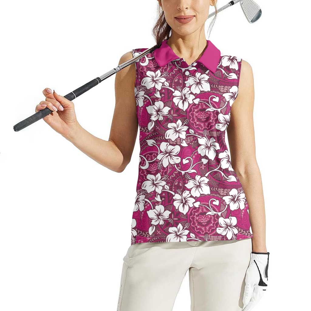 Piqi Bula Fiji Women Sleeveless Polo Shirt Fijian Tapa Seamless Hibiscus LT14 - Polynesian Pride