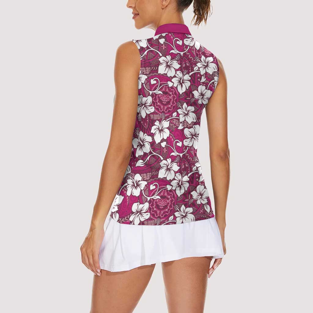 Piqi Bula Fiji Women Sleeveless Polo Shirt Fijian Tapa Seamless Hibiscus LT14 - Polynesian Pride