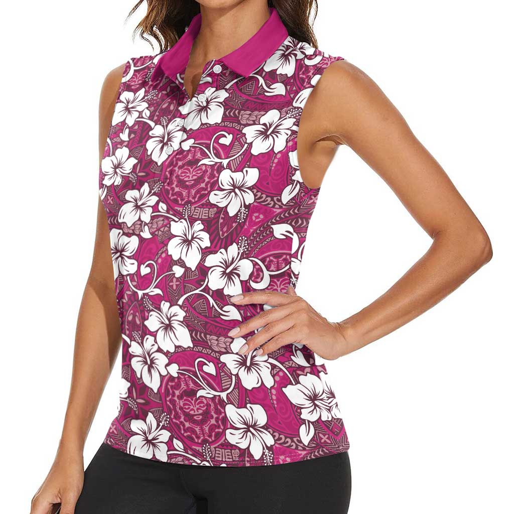 Piqi Bula Fiji Women Sleeveless Polo Shirt Fijian Tapa Seamless Hibiscus LT14 - Polynesian Pride