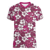 Piqi Bula Fiji Women V-Neck T-Shirt Fijian Tapa Seamless Hibiscus LT14 Female Pink - Polynesian Pride