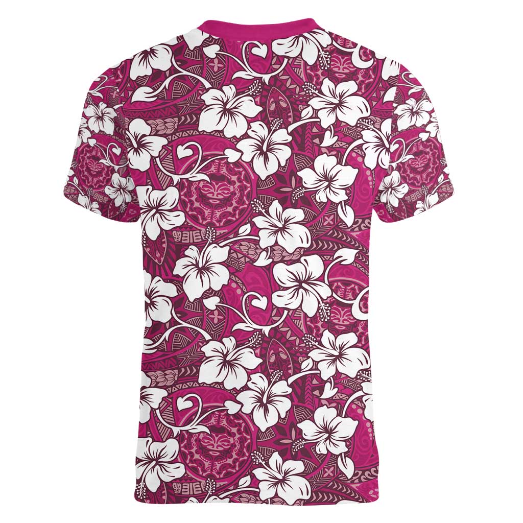 Piqi Bula Fiji Women V-Neck T-Shirt Fijian Tapa Seamless Hibiscus LT14 - Polynesian Pride