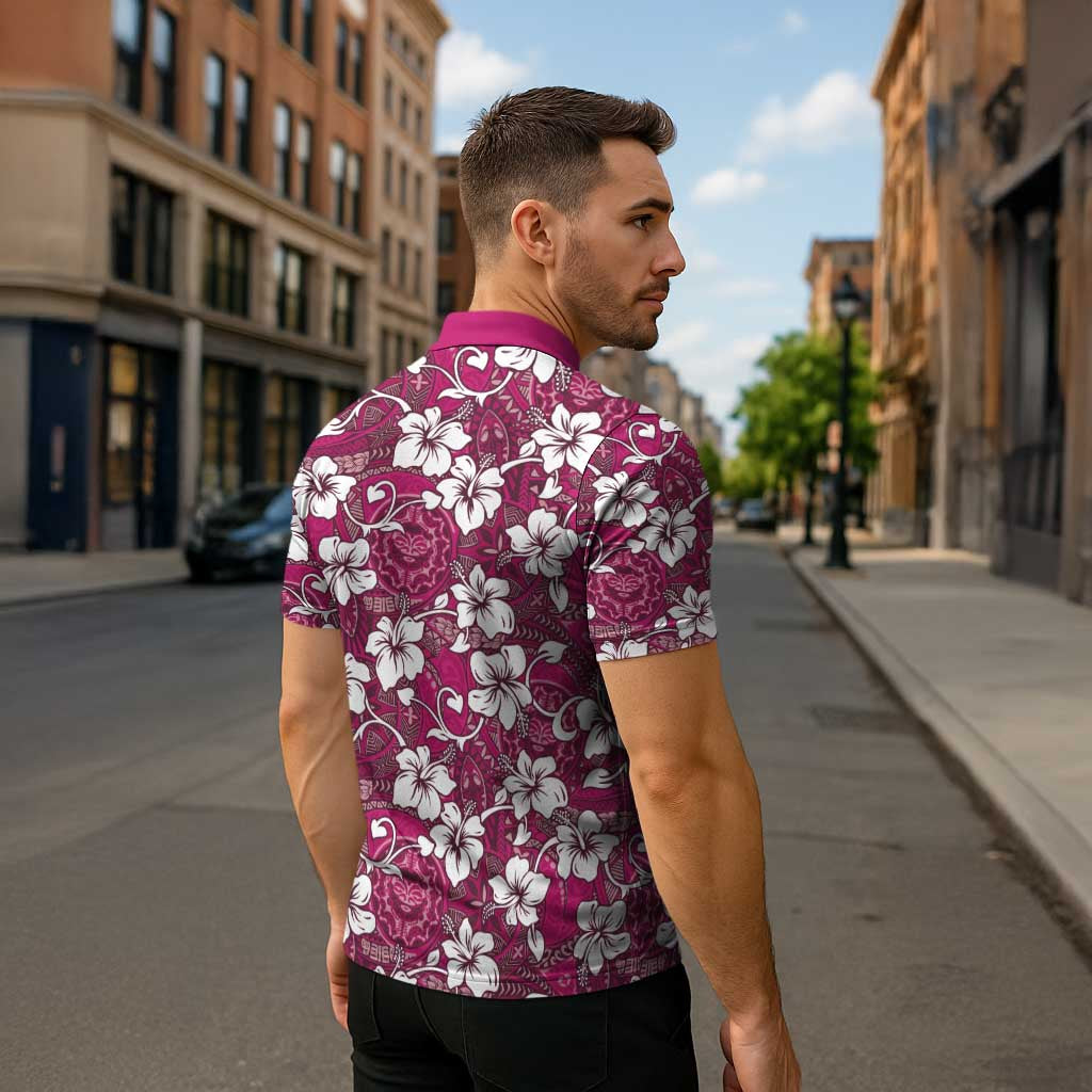 Piqi Bula Fiji Zipper Polo Shirt Fijian Tapa Seamless Hibiscus - Polynesian Pride