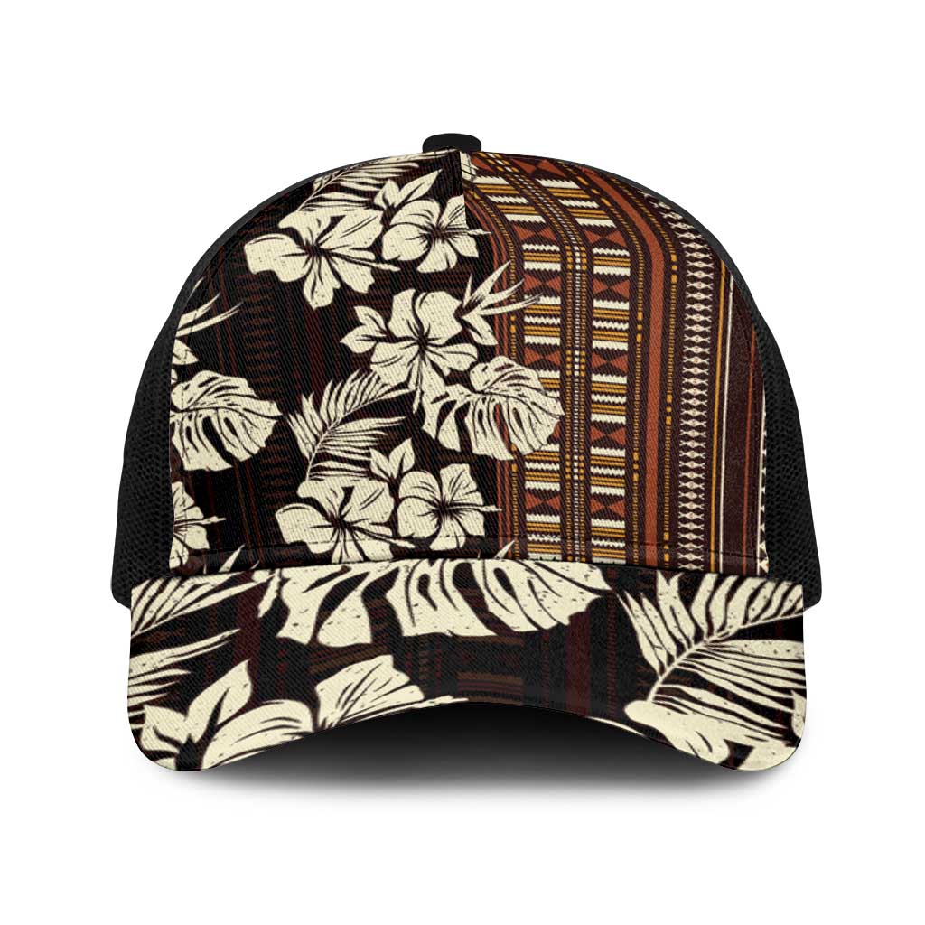 Bula Fiji Masi Baseball Net Cap Tapa Tropical Hibiscus Half Stylized - Polynesian Pride