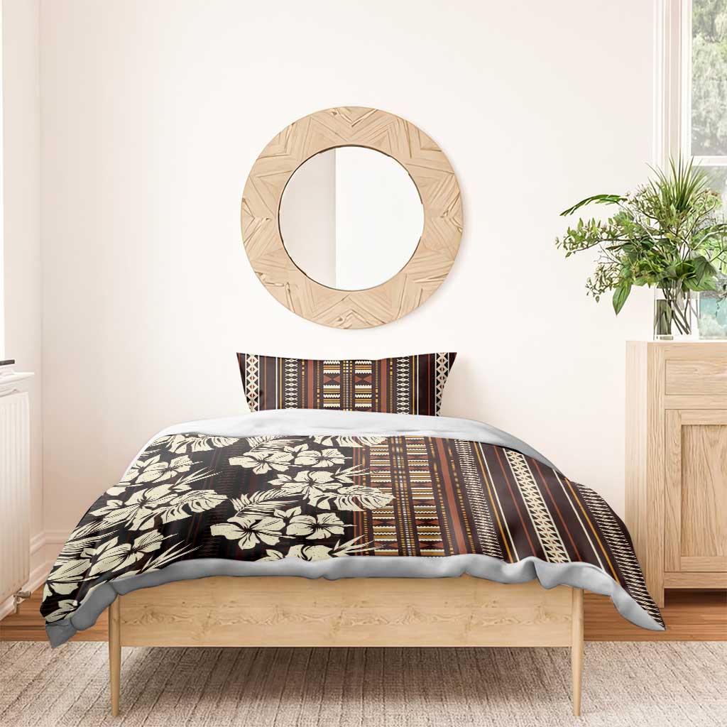 Bula Fiji Masi Bedding Set Tapa Tropical Hibiscus Half Stylized - Polynesian Pride