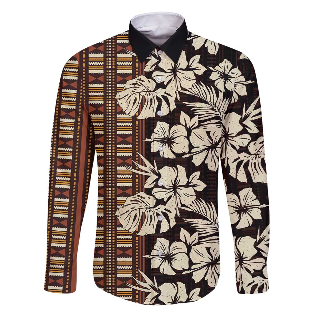 Bula Fiji Masi Family Matching Long Sleeve Bodycon Dress and Hawaiian Shirt Tapa Tropical Hibiscus Half Stylized LT14 Dad's Shirt - Long Sleeve Brown - Polynesian Pride