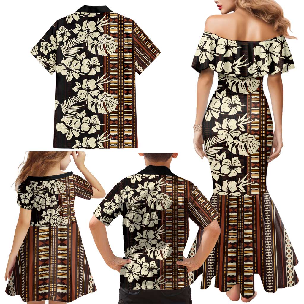 Bula Fiji Masi Family Matching Mermaid Dress and Hawaiian Shirt Tapa Tropical Hibiscus Half Stylized LT14 - Polynesian Pride