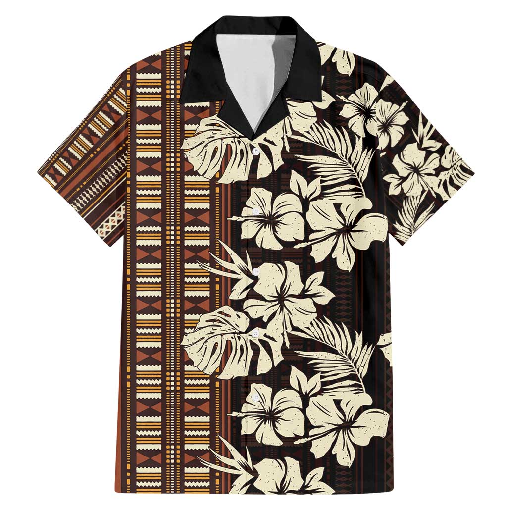 Bula Fiji Masi Family Matching Mermaid Dress and Hawaiian Shirt Tapa Tropical Hibiscus Half Stylized LT14 Dad's Shirt - Short Sleeve Brown - Polynesian Pride