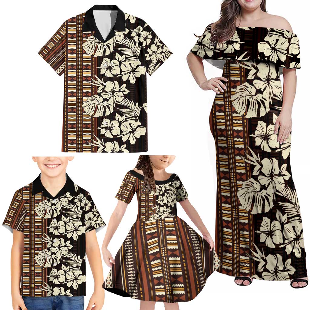 Bula Fiji Masi Family Matching Off Shoulder Maxi Dress and Hawaiian Shirt Tapa Tropical Hibiscus Half Stylized LT14 - Polynesian Pride