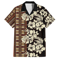 Bula Fiji Masi Family Matching Off Shoulder Maxi Dress and Hawaiian Shirt Tapa Tropical Hibiscus Half Stylized LT14 Dad's Shirt - Short Sleeve Brown - Polynesian Pride