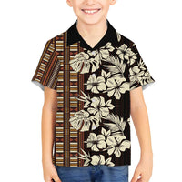 Bula Fiji Masi Family Matching Off Shoulder Maxi Dress and Hawaiian Shirt Tapa Tropical Hibiscus Half Stylized LT14 Son's Shirt Brown - Polynesian Pride