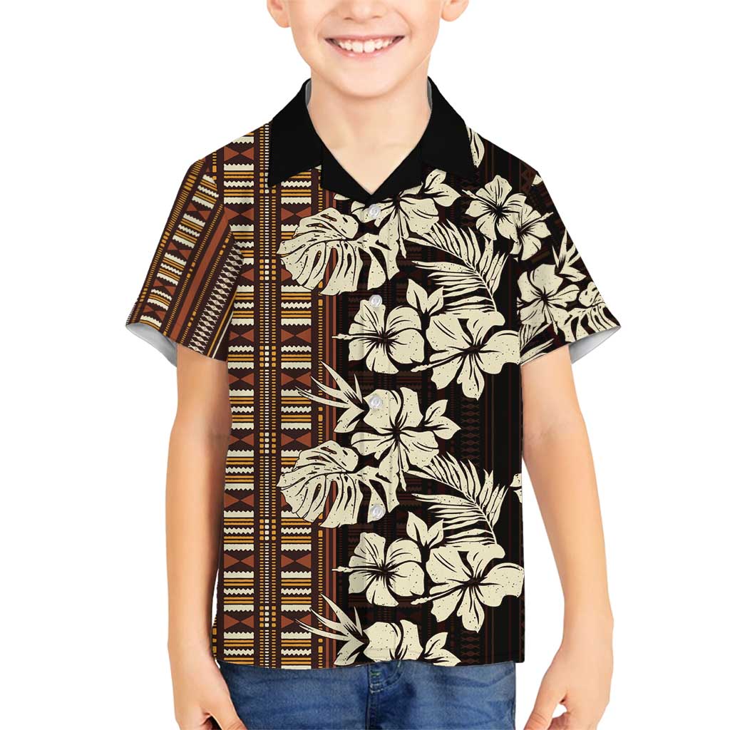 Bula Fiji Masi Family Matching Off Shoulder Short Dress and Hawaiian Shirt Tapa Tropical Hibiscus Half Stylized LT14 Son's Shirt Brown - Polynesian Pride