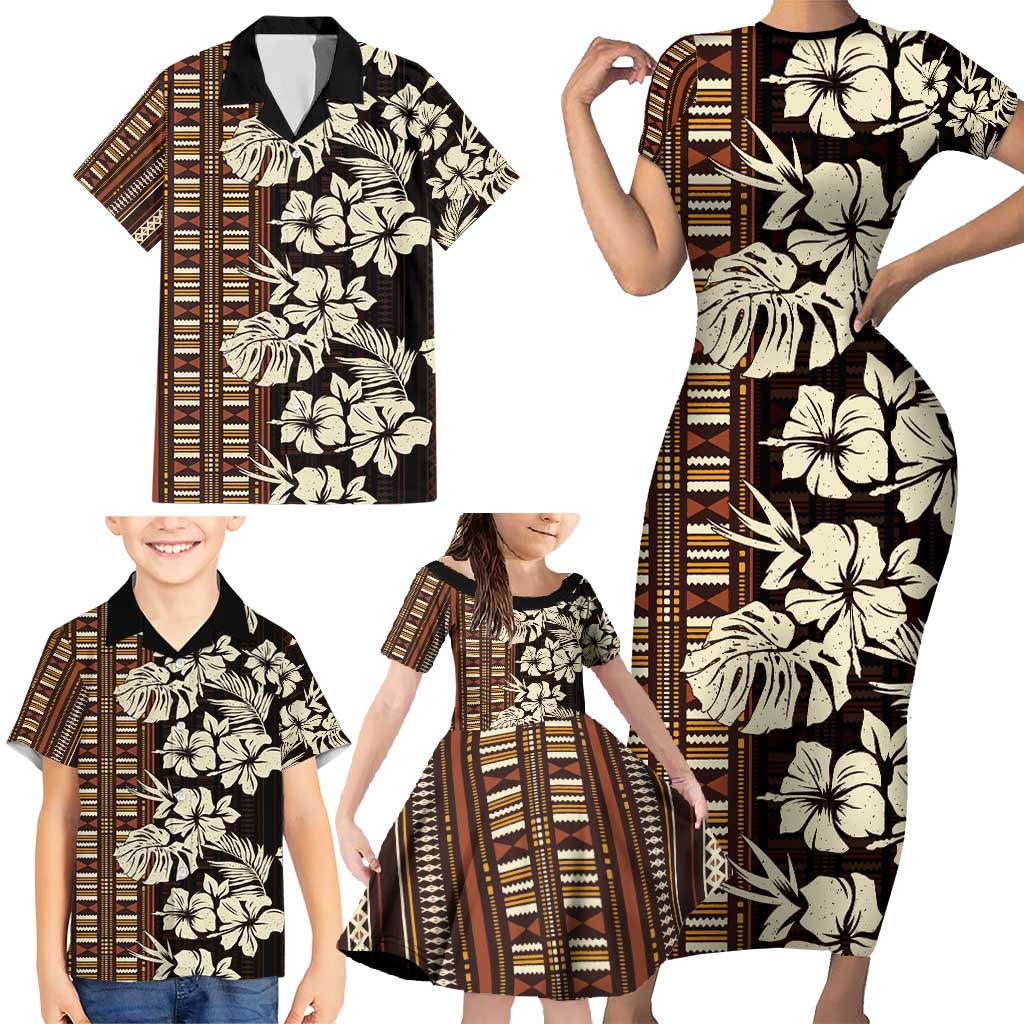 Bula Fiji Masi Family Matching Short Sleeve Bodycon Dress and Hawaiian Shirt Tapa Tropical Hibiscus Half Stylized LT14 - Polynesian Pride