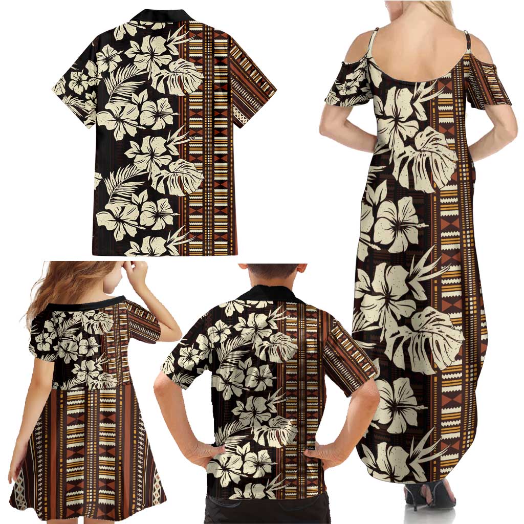 Bula Fiji Masi Family Matching Summer Maxi Dress and Hawaiian Shirt Tapa Tropical Hibiscus Half Stylized LT14 - Polynesian Pride