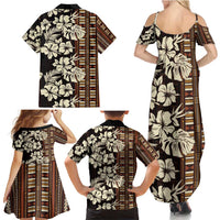 Bula Fiji Masi Family Matching Summer Maxi Dress and Hawaiian Shirt Tapa Tropical Hibiscus Half Stylized LT14 - Polynesian Pride