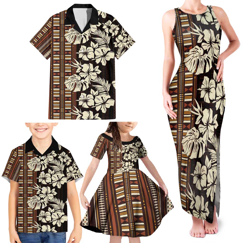 Bula Fiji Masi Family Matching Tank Maxi Dress and Hawaiian Shirt Tapa Tropical Hibiscus Half Stylized LT14 - Polynesian Pride