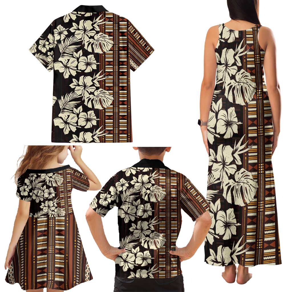 Bula Fiji Masi Family Matching Tank Maxi Dress and Hawaiian Shirt Tapa Tropical Hibiscus Half Stylized LT14 - Polynesian Pride