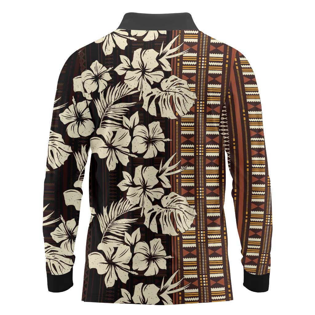 Bula Fiji Masi Long Sleeve Polo Shirt Tapa Tropical Hibiscus Half Stylized LT14 - Polynesian Pride