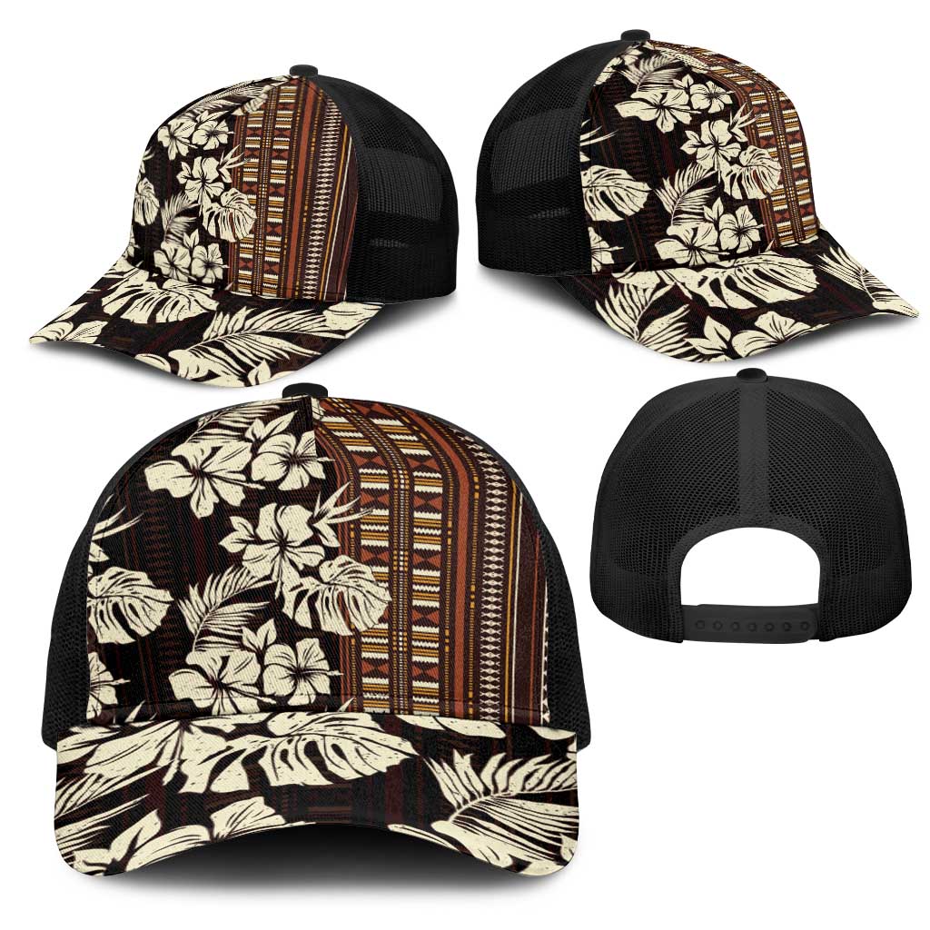 Bula Fiji Masi Mesh Trucker Cap Tapa Tropical Hibiscus Half Stylized - Polynesian Pride