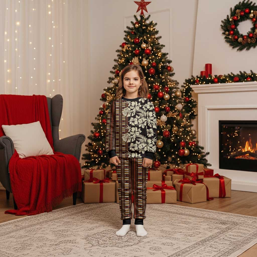 Bula Fiji Masi Christmas Pajama Set Tapa Tropical Hibiscus Half Stylized - Polynesian Pride
