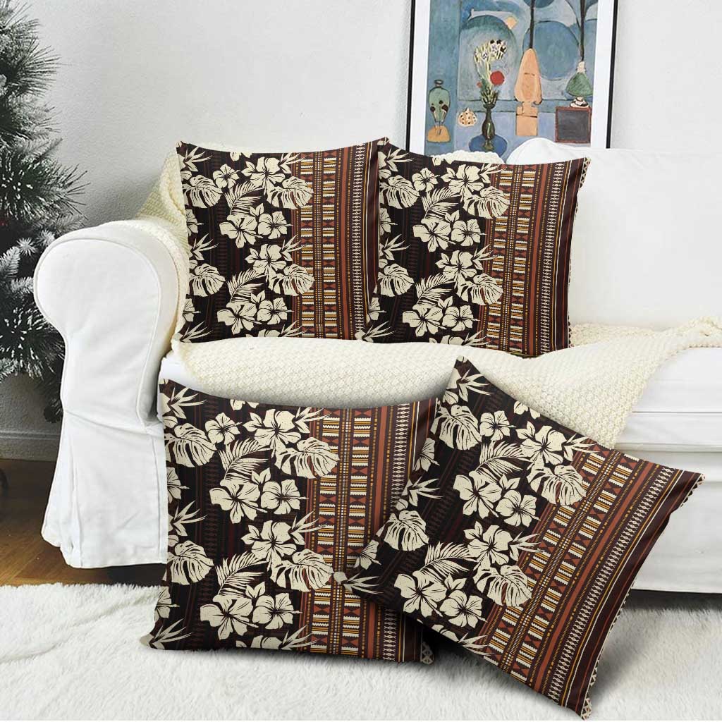 Bula Fiji Masi Pillow Cover Tapa Tropical Hibiscus Half Stylized - Polynesian Pride