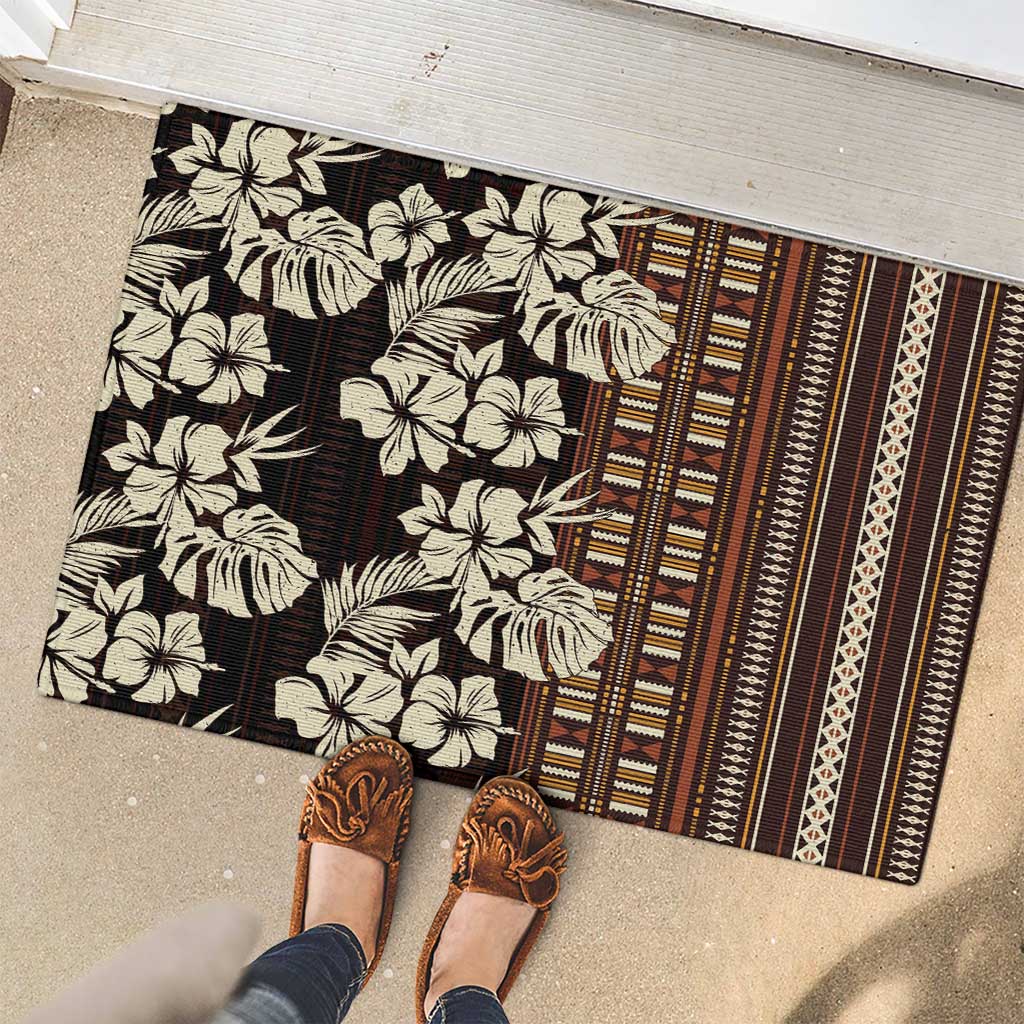 Bula Fiji Masi Rubber Doormat Tapa Tropical Hibiscus Half Stylized - Polynesian Pride
