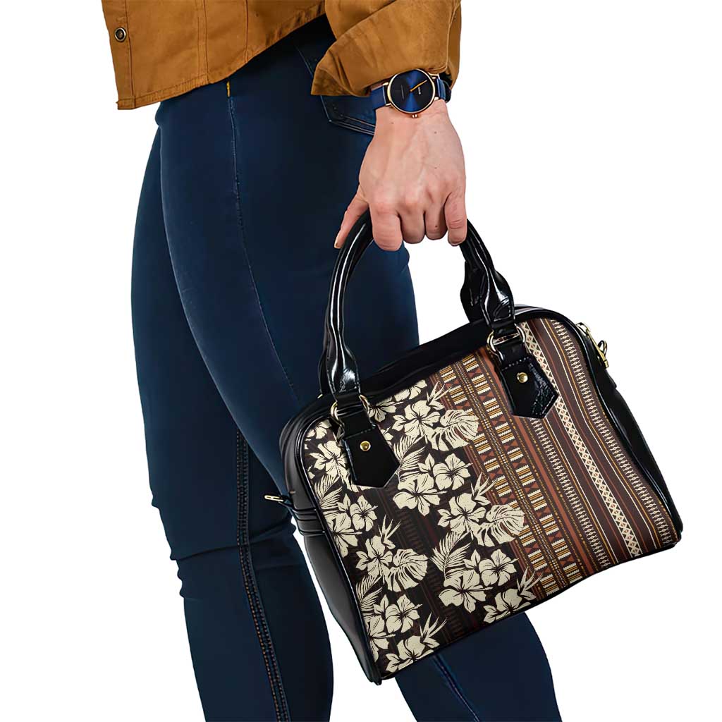 Bula Fiji Masi Shoulder Handbag Tapa Tropical Hibiscus Half Stylized - Polynesian Pride
