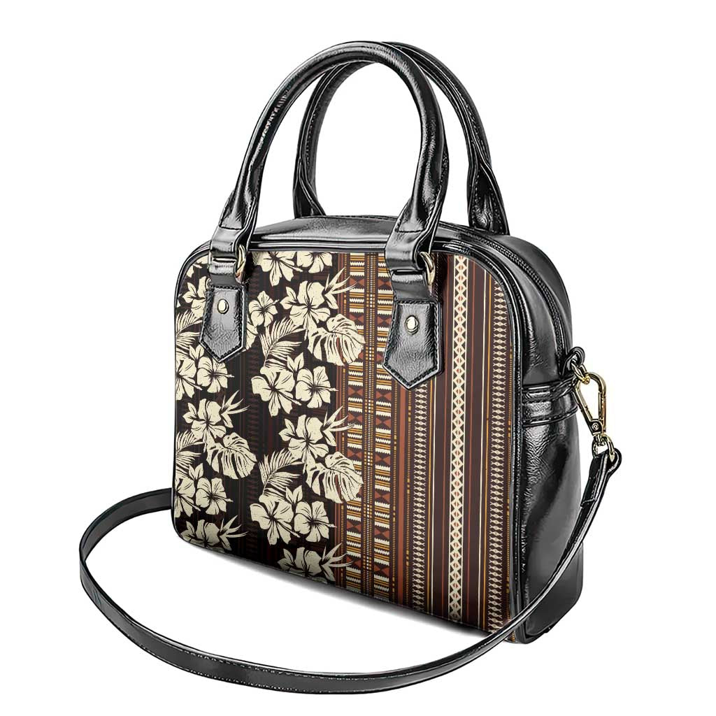 Bula Fiji Masi Shoulder Handbag Tapa Tropical Hibiscus Half Stylized - Polynesian Pride