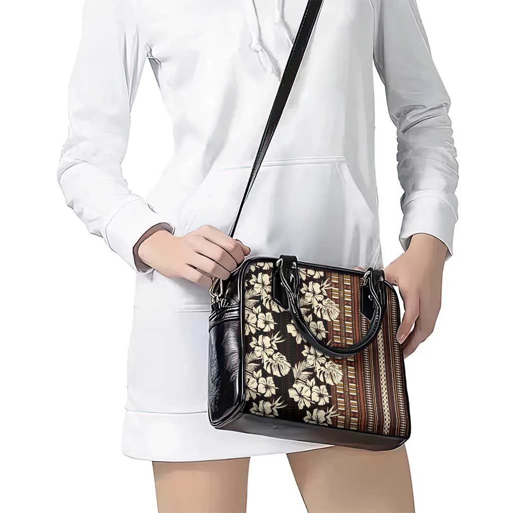 Bula Fiji Masi Shoulder Handbag Tapa Tropical Hibiscus Half Stylized - Polynesian Pride