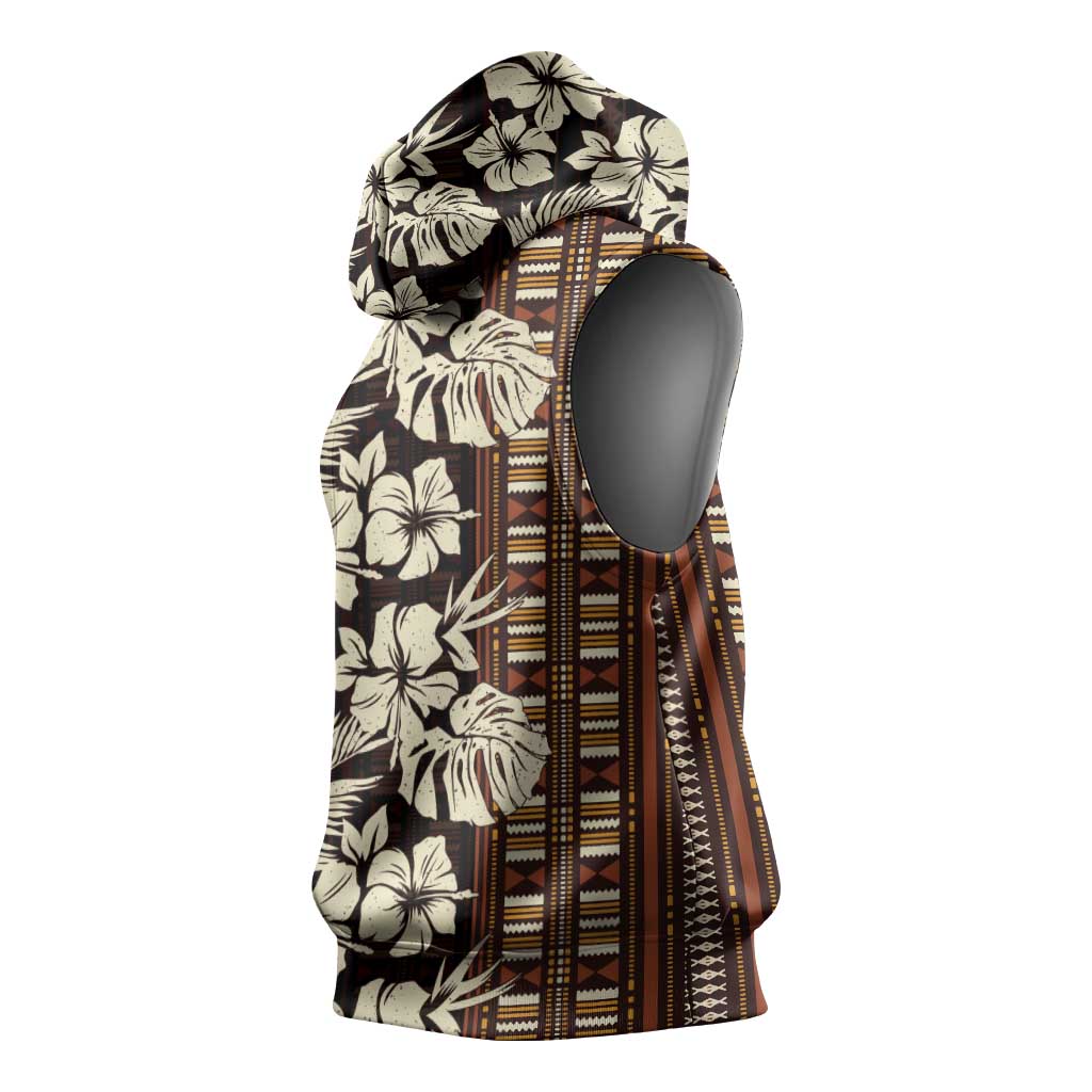 Bula Fiji Masi Sleeveless Hoodie Tapa Tropical Hibiscus Half Stylized - Polynesian Pride