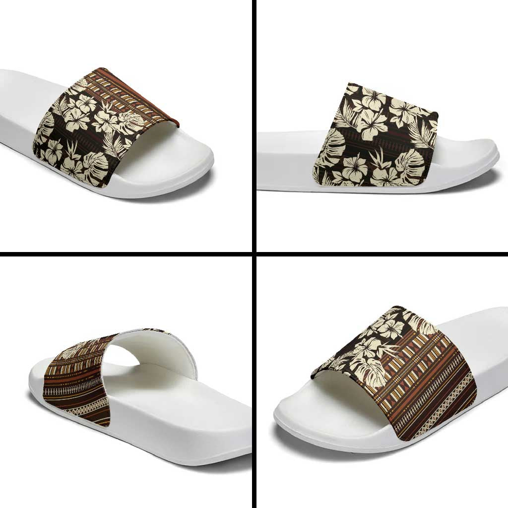 Bula Fiji Masi Slide Sandals Tapa Tropical Hibiscus Half Stylized - Polynesian Pride