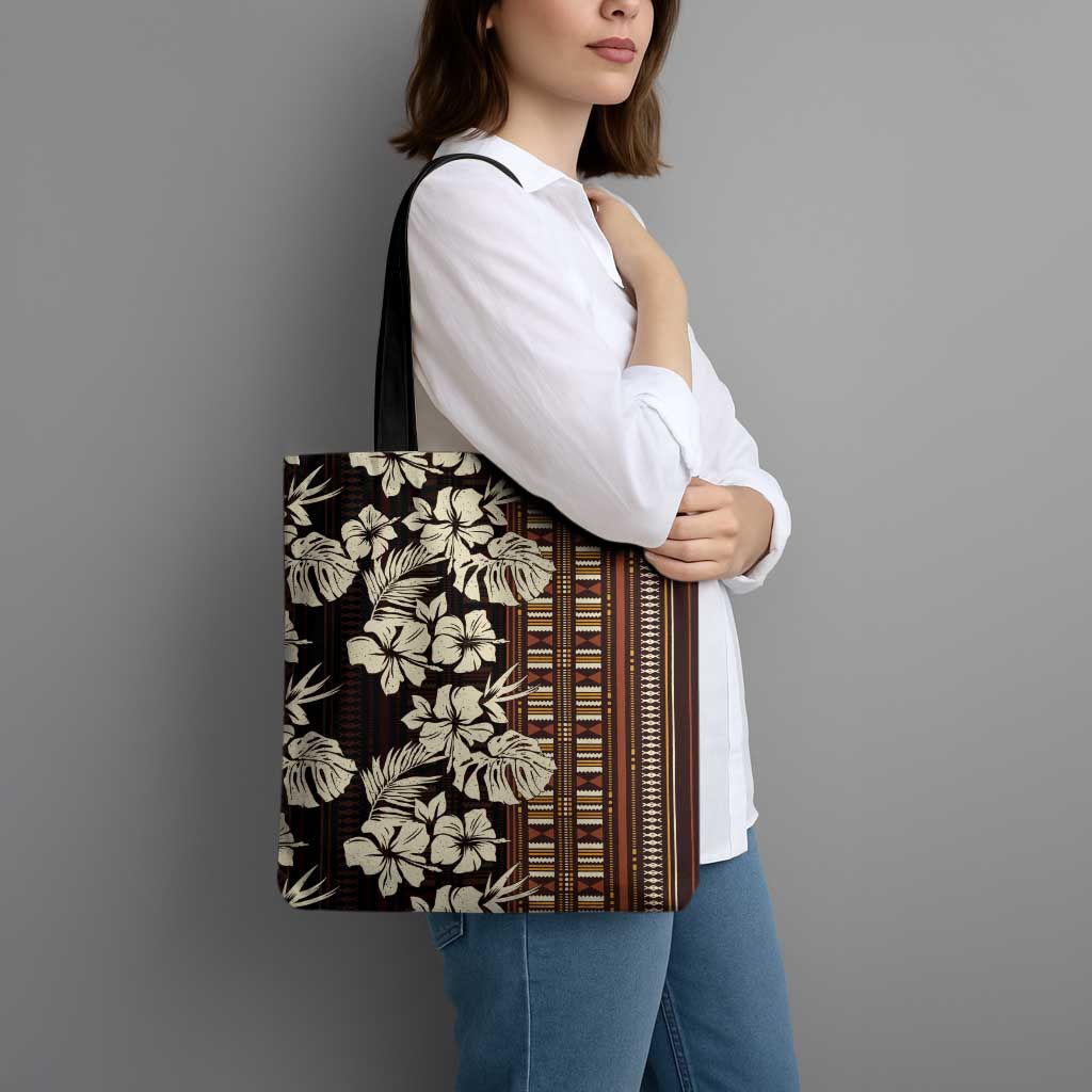 Bula Fiji Masi Tote Bag Tapa Tropical Hibiscus Half Stylized - Polynesian Pride