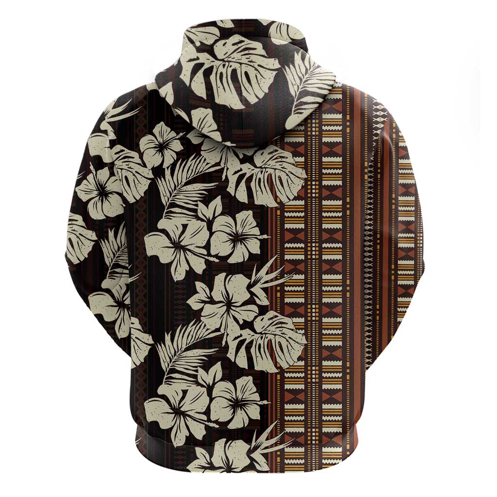 Bula Fiji Masi Zip Hoodie Tapa Tropical Hibiscus Half Stylized - Polynesian Pride
