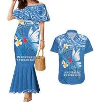 Polynesia Diabetes Awareness Month Couples Matching Mermaid Dress and Hawaiian Shirt In November We Wear Blue LT14 Blue - Polynesian Pride