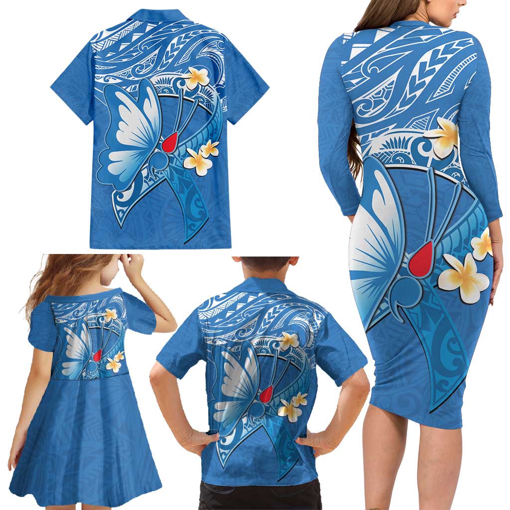 Polynesia Diabetes Awareness Month Family Matching Long Sleeve Bodycon Dress and Hawaiian Shirt In November We Wear Blue LT14 - Polynesian Pride