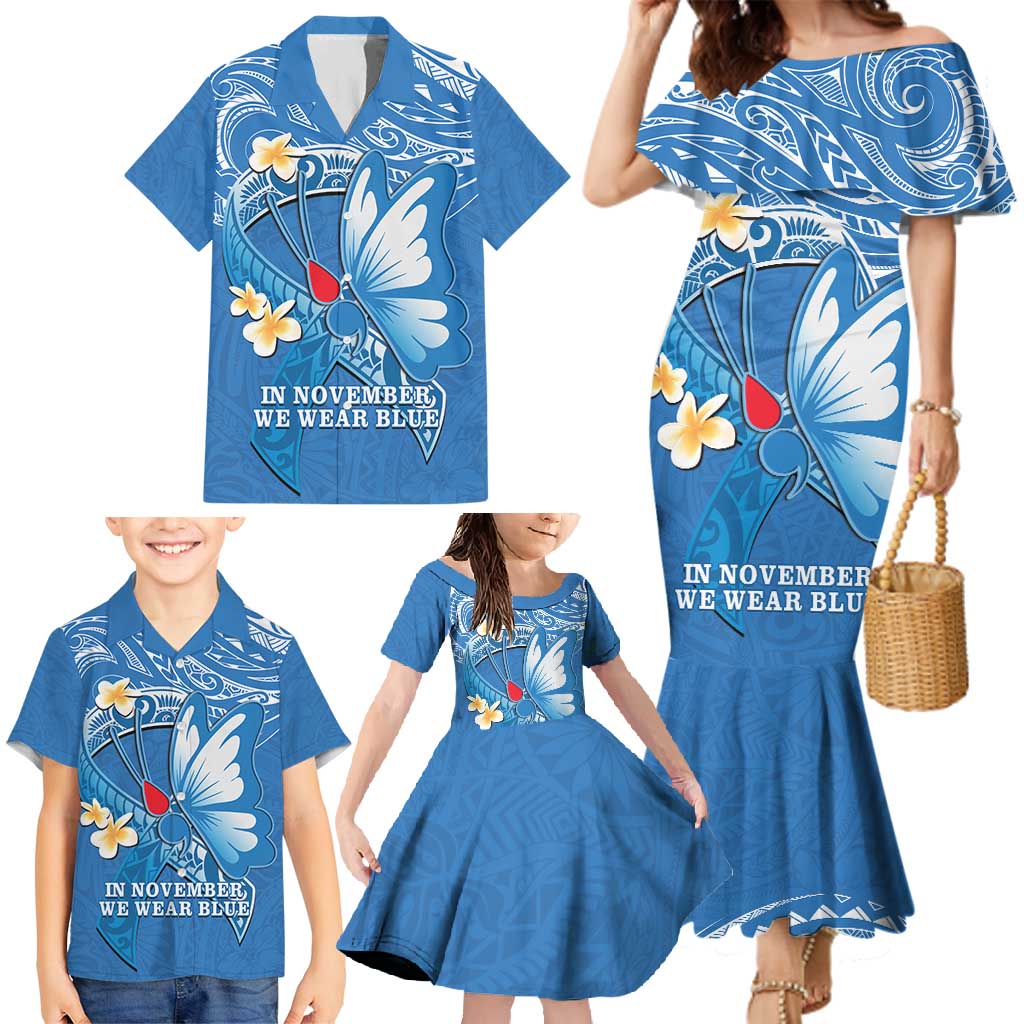 Polynesia Diabetes Awareness Month Family Matching Mermaid Dress and Hawaiian Shirt In November We Wear Blue LT14 - Polynesian Pride