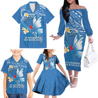 Polynesia Diabetes Awareness Month Family Matching Off The Shoulder Long Sleeve Dress and Hawaiian Shirt In November We Wear Blue LT14 - Polynesian Pride