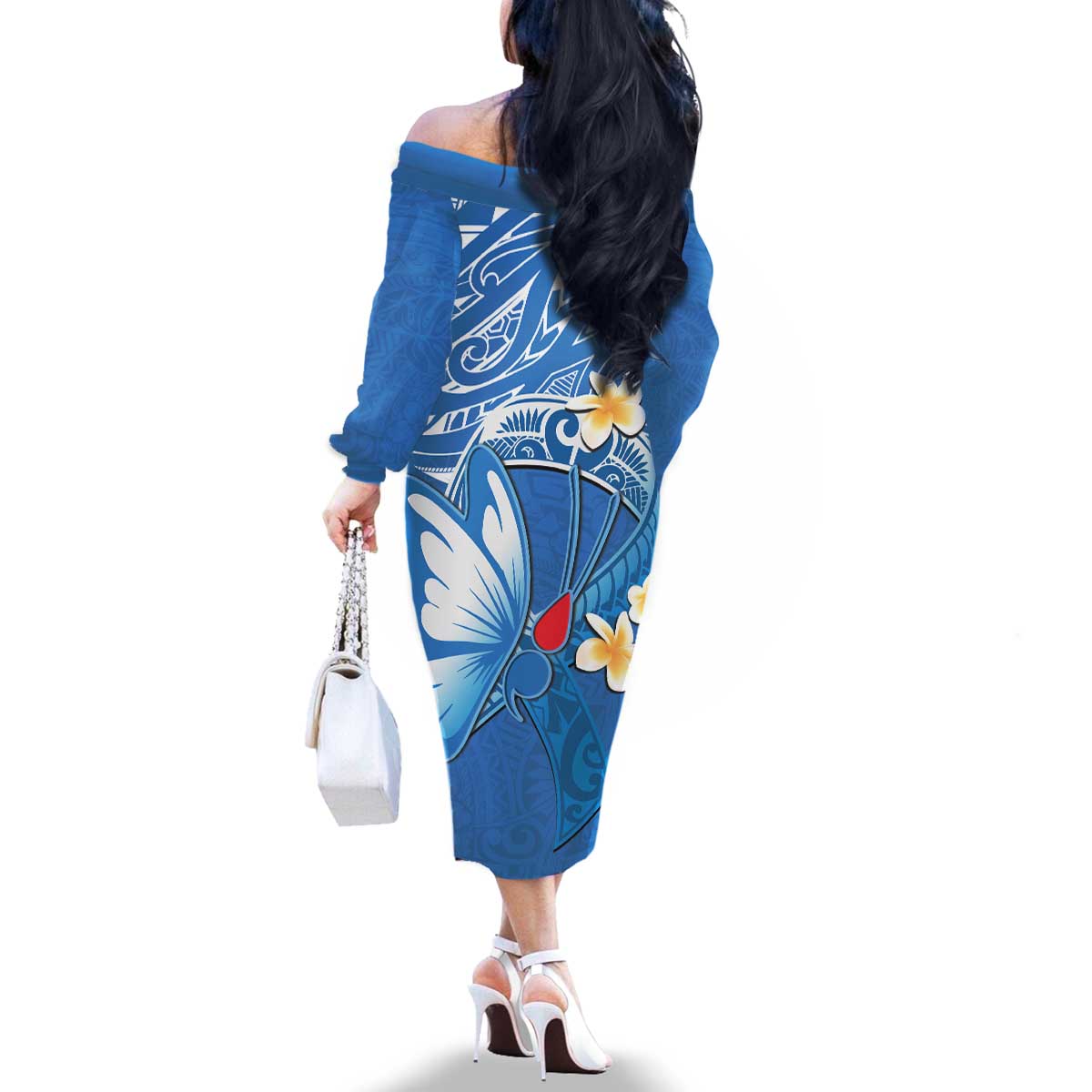 Polynesia Diabetes Awareness Month Family Matching Off The Shoulder Long Sleeve Dress and Hawaiian Shirt In November We Wear Blue LT14 - Polynesian Pride
