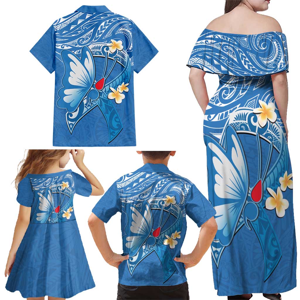 Polynesia Diabetes Awareness Month Family Matching Off Shoulder Maxi Dress and Hawaiian Shirt In November We Wear Blue LT14 - Polynesian Pride