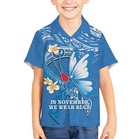 Polynesia Diabetes Awareness Month Family Matching Off Shoulder Maxi Dress and Hawaiian Shirt In November We Wear Blue LT14 Son's Shirt Blue - Polynesian Pride