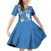 Polynesia Diabetes Awareness Month Family Matching Off Shoulder Short Dress and Hawaiian Shirt In November We Wear Blue LT14 Daughter's Dress Blue - Polynesian Pride