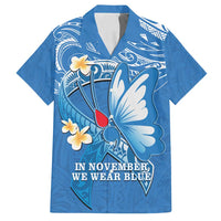 Polynesia Diabetes Awareness Month Family Matching Off Shoulder Short Dress and Hawaiian Shirt In November We Wear Blue LT14 Dad's Shirt - Short Sleeve Blue - Polynesian Pride