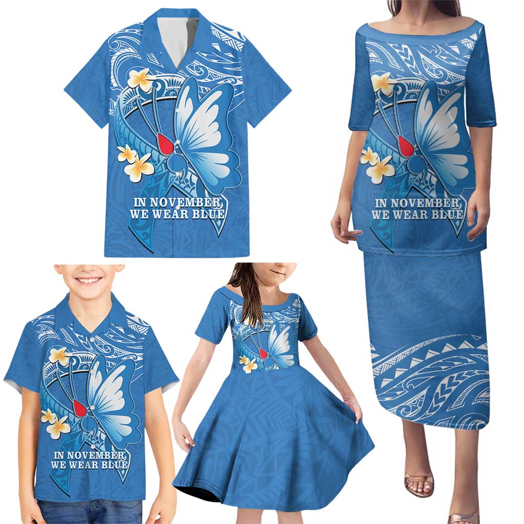 Polynesia Diabetes Awareness Month Family Matching Puletasi and Hawaiian Shirt In November We Wear Blue LT14 - Polynesian Pride