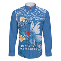 Polynesia Diabetes Awareness Month Family Matching Puletasi and Hawaiian Shirt In November We Wear Blue LT14 Dad's Shirt - Long Sleeve Blue - Polynesian Pride